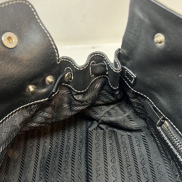 Prada Black Tessuto Nylon Cervo Leather Antic Easy Flap Shoulder Bag - Picture 12 of 16